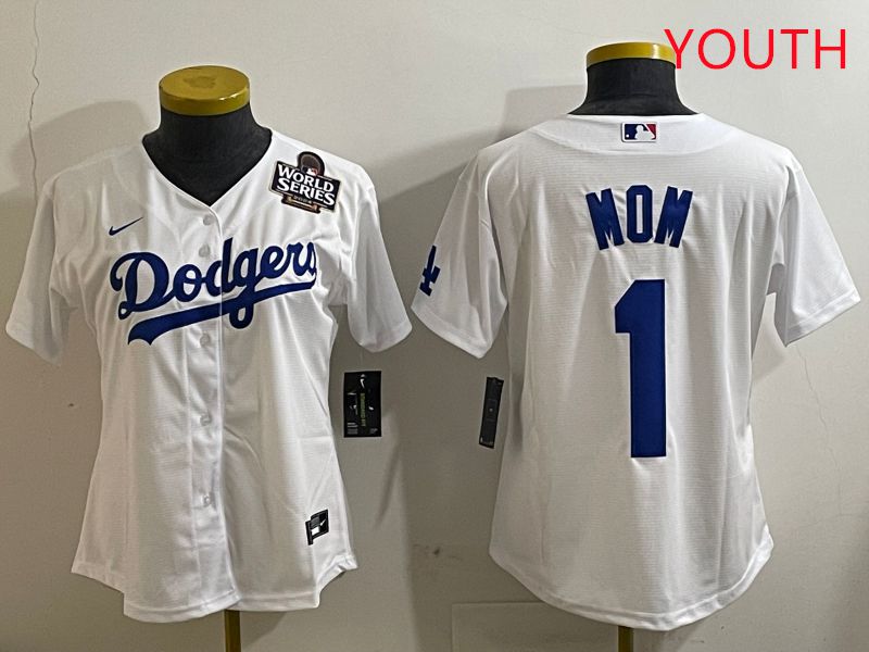 Youth Los Angeles Dodgers #1 Mom White Game 2025 Nike MLB Jersey style 5->youth mlb jersey->Youth Jersey